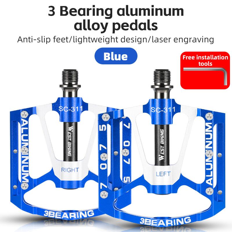 WEST BIKING Ultra-light Road Bike Pedals CNC Aluminum Alloy 3 Bearing Pedals MTB Dirt Bike Anti-slip Multi-Color Bicycle Pedals