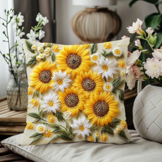 Sunflower Throw Pillow Cover Summer Flowers Cushion Cover Decorative Farmhouse Cushion Case for Home Living Room Couch Bedroom Decor