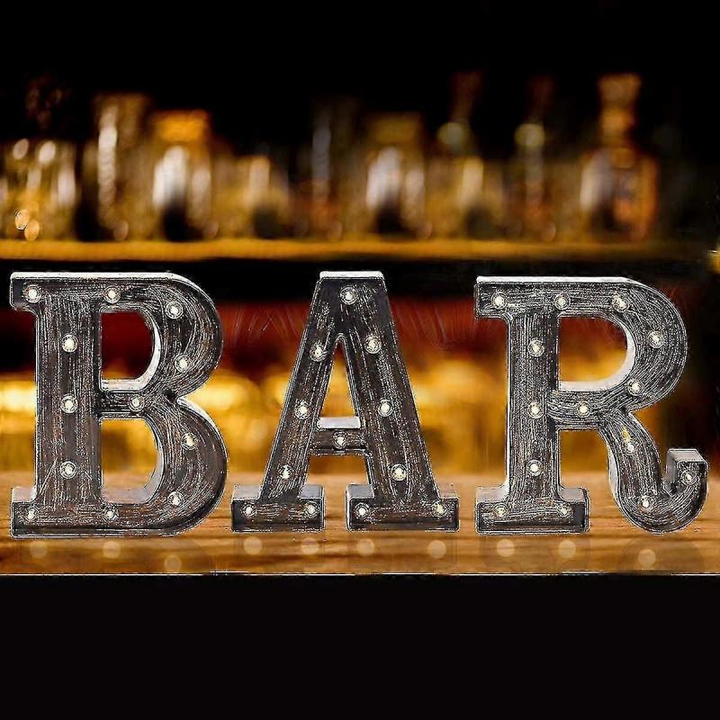 Vintage Industrial Bar Sign Decorative Led Illuminated Letter Lights Marquee Bar Signs - Black Light Up Letters Lighted Bar Decor (23.03-in X 8.66-in