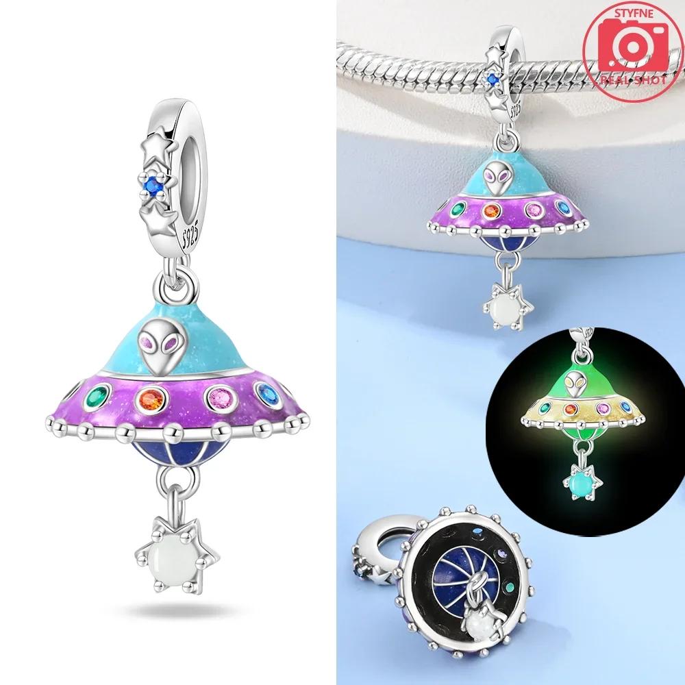 Charms Copper Luminous Spaceship Astronaut Planet Sun Beads Pendants Fit Diy Bracelet Necklace Making Women Exquisite Gifts