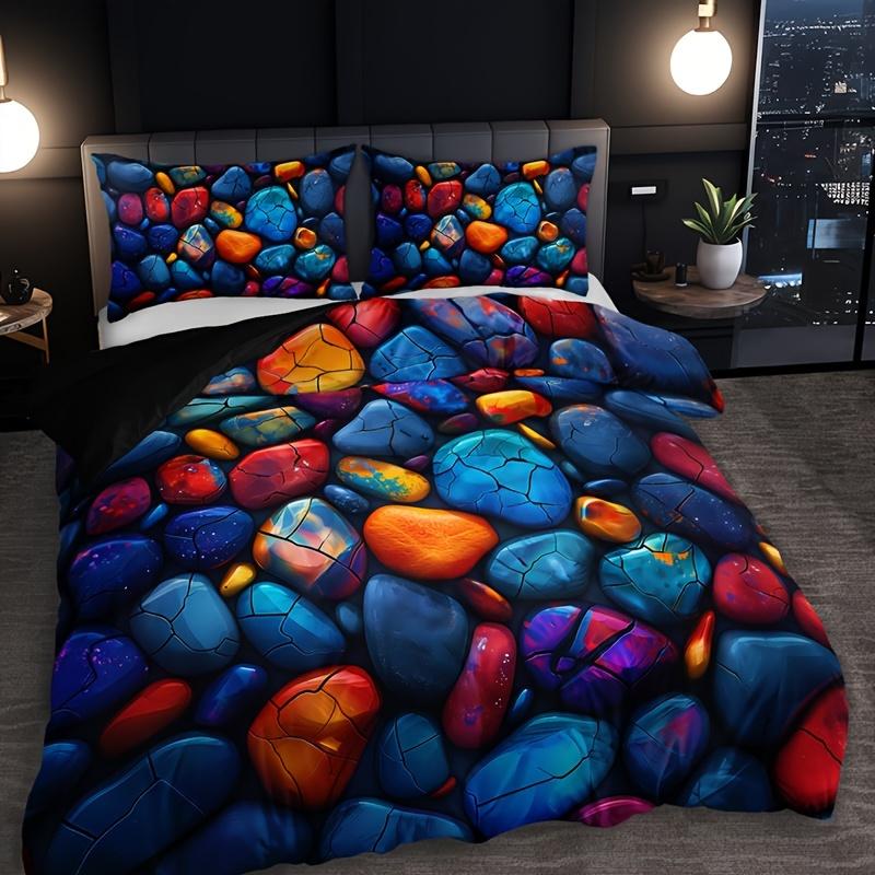 

3Pcs Colorful Textured Stone Duvet Cover Set, 1 Duvet Cover + 2 Pillowcases (No Insert), Soft And Comfortable Breathable Bedding Duvet Cover Set&EU Single(135x200cm)