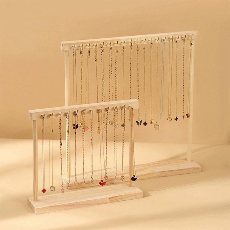 Jewelry Organizer Display Stand Solid Wood Necklace Hanging Countertop Rack For Chains Earrings Bracelets Showcase Storage Rack