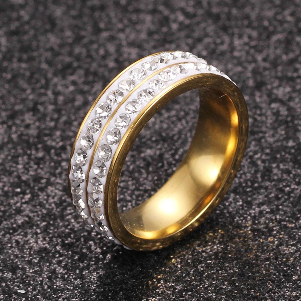 Simple Two-Row 6MM Ceramic Inlaid Diamond Titanium Steel Ring for Women, Stainless Steel, Versatile