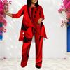 Women Plus Size Round Neck Long Sleeve Printed Layered Top Long Pants Two Piece Set