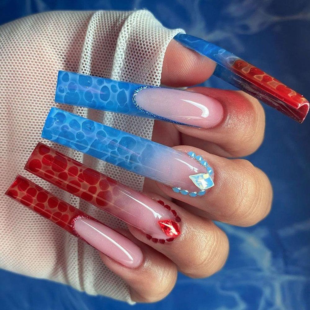 

Sparkling Bubbles Fake Nials Long Square Nail Tips Fashion Press on Nails DIY