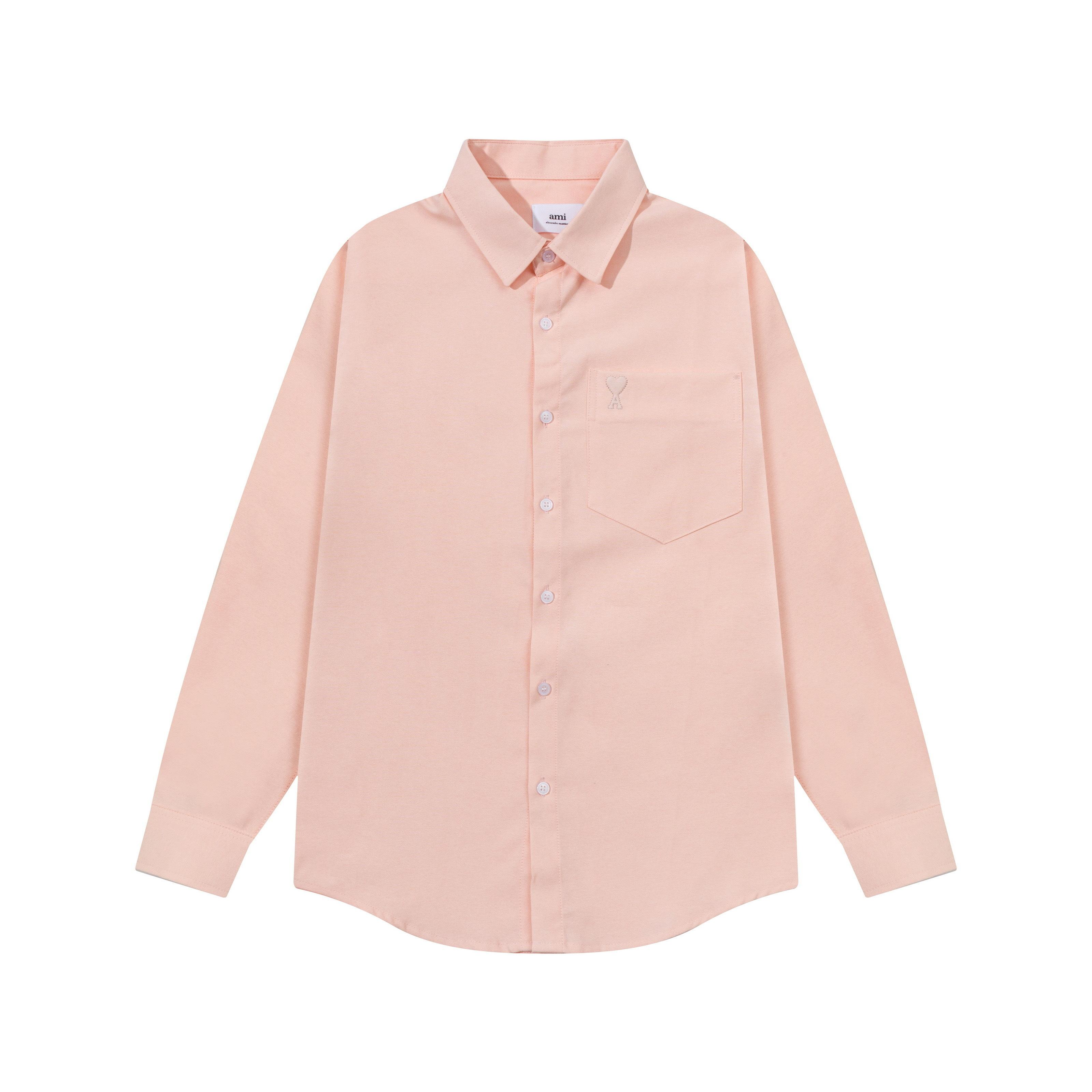 

AMI 2025 Autumn New Product Chest Pocket Classic Invisible 3D Embroidered Small Love Casual Cotton Solid Color Long Sleeve Shirt S