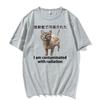 I Am Contaminated Cat with Radiation Funny Japanese Meme T-shirts Men Women's Fashion Pure Cotton Comfort Oversized T Shirt Tops