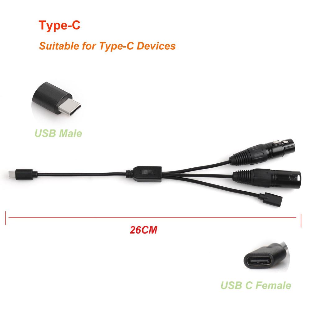 Type-C Male to Female & 5-Pin XLR Audio Cable Set