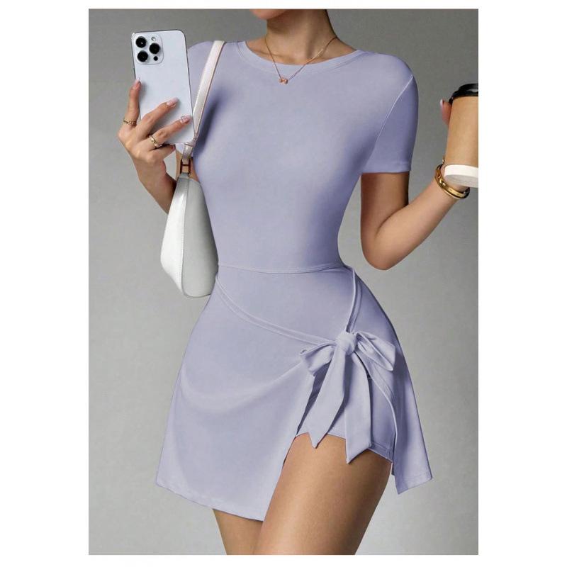 Casual Yoga One-Piece Short Skirt Tight Back Fake Two Pieces Outdoor Fitness Anti-Light Sports Tennis Skirt Women