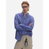 Blaexit American Miu Style Preppy Blue Striped Long-Sleeve Shirt for Men, Loose Casual Cleanfit Shirt