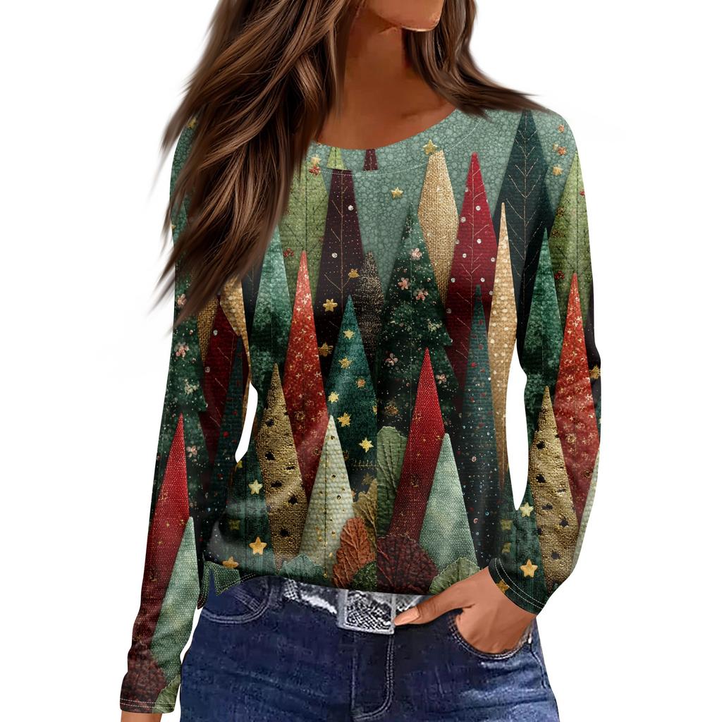 Dámská módní ležérní halenka s rozparkem, kulatým výstřihem, dlouhým rukávem, volná, s potiskem