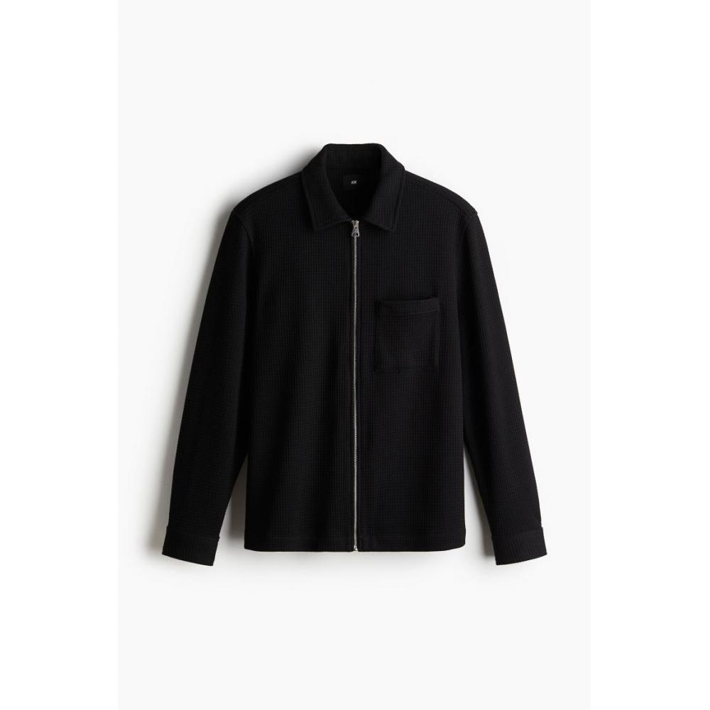 

Куртка-рубашка HM Regular Fit с вафельной текстурой, черная