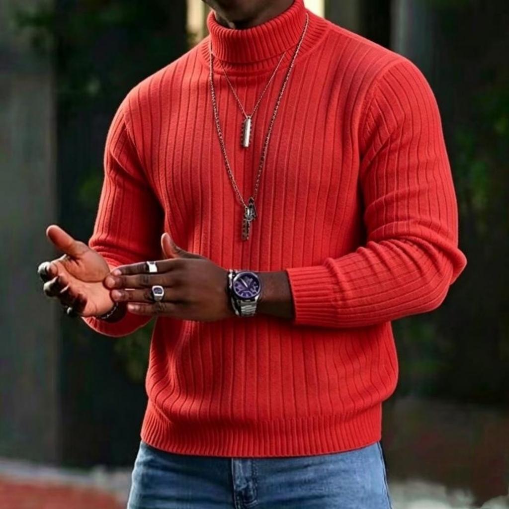 Men's Color Turtleneck Sweater Casual Knit Base Layer Pullover for Everyday Wear