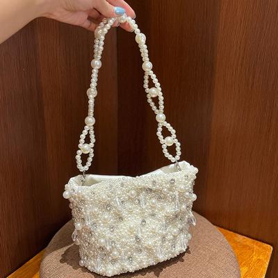 French Hollow Hand Carry Pearl Bag Celebrity Exquisite Small High Sense Diamond-encrusted Hand-woven Beaded Messenger Bag