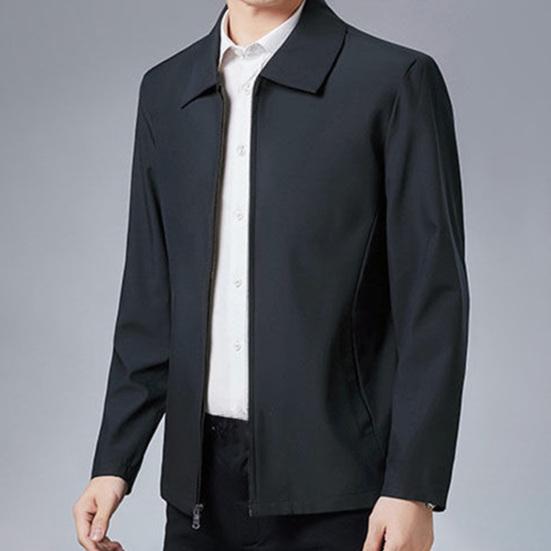Men Coat Smooth Zipper Lapel Collar Solid Color Middle-aged Men Casual Jackets for Cold Weather