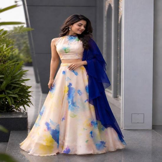 Celestial Watercolor Organza Lehenga Choli FREE SIZE