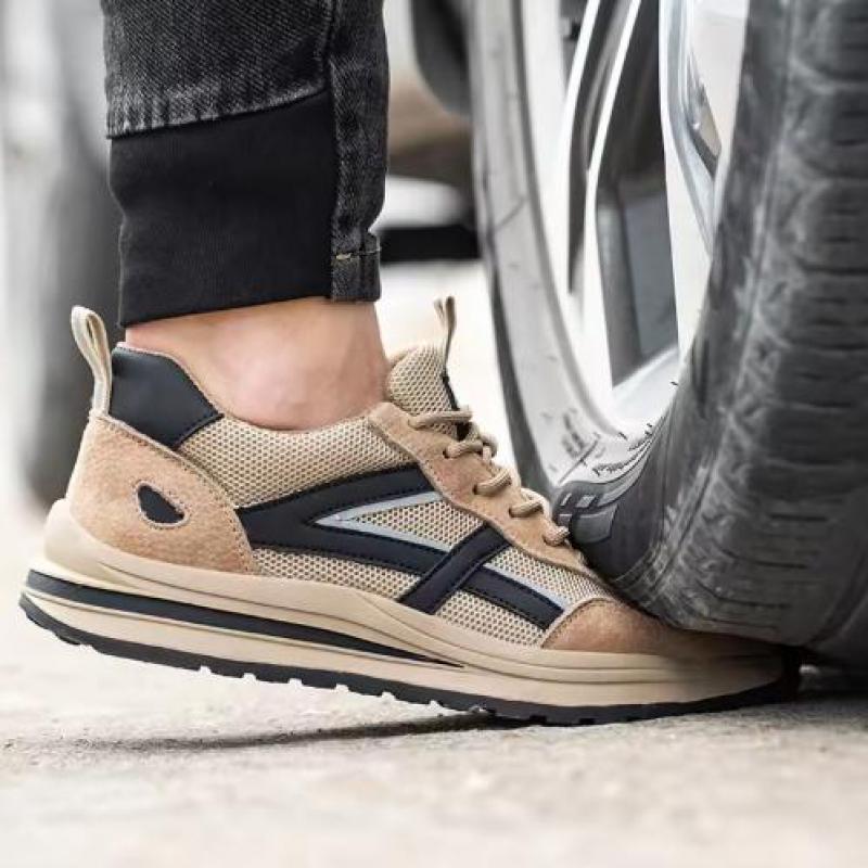 Leichte Sicherheitsschuhe für Herren Stahlkappensneaker Atmungsaktive Mesh-Arbeitsschuhe Schützende Rutschfeste Sport-Sicherheits-Arbeitssneaker