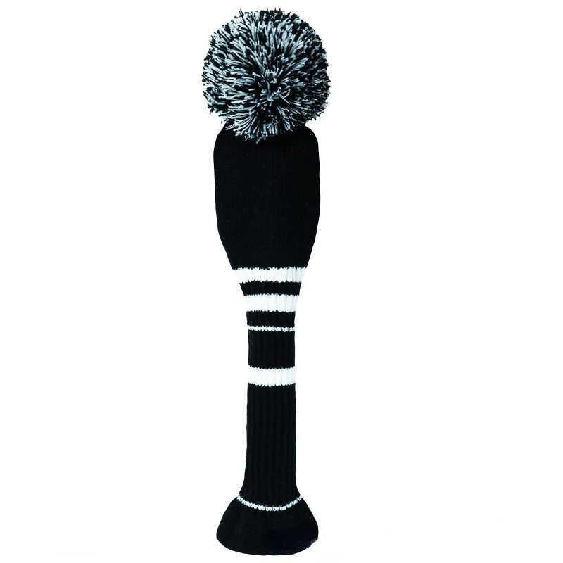 Striped Golf Club Headcovers - Set of 3 Knit Protective Covers for Woods (1/3/5) with Pom Pom Design.