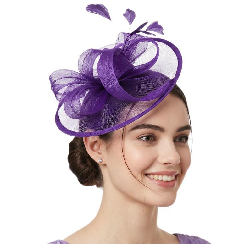 Mesh Flower Headdress Feather Hair Accessories Horse Racing Tea Party Ball Hat Facsinator Hat