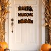 Elegant Natural Wood Sign Halloween Wooden Door Sign, Black Cats Broom Front Hanger, Rustic Nordic Style Hanging Welcome for Home Window Wall