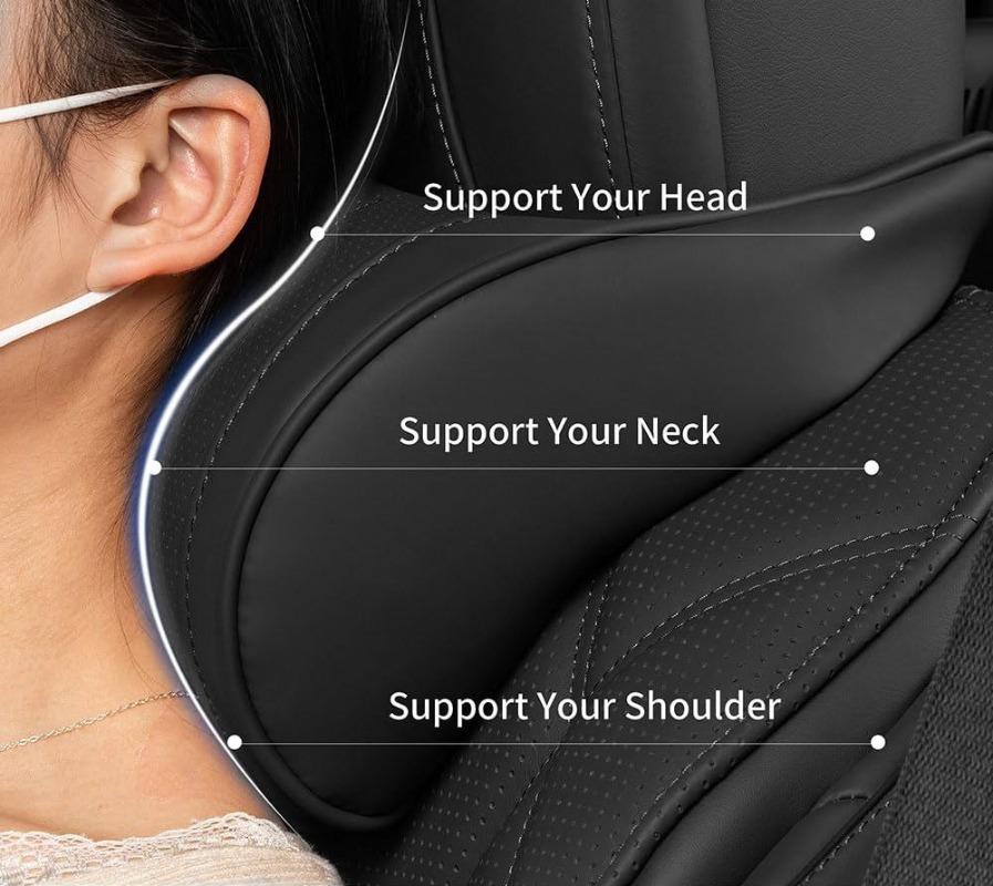 Car SUV Sedan Leather Seat Soft and Comfortable Headrest Pillow for Travel Car Headrest Memory Foam Driving Neck Pillow