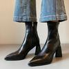 Brand Design Pointed Toe Black Ankle Boots for Women 2025 Autumn French High Heel Boots Woman Side Zipper PU Leather Botas Mujer