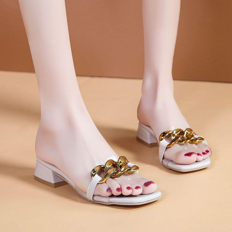 

sandalias femininas women fashion black transparent peep toe anti skid square heel sandal shoes lady heel shoes ab380 35