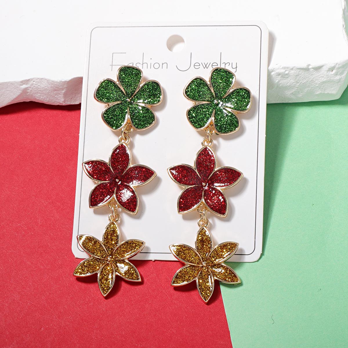 European & American Alloy Flower Pendant Earrings - Versatile Christmas Fashion for Women цветочный