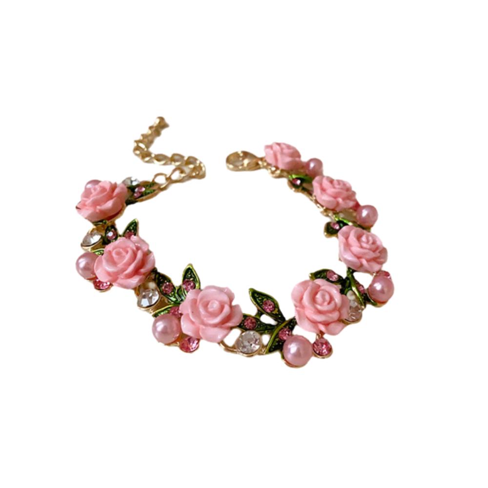 Pearl Rose Flower Necklace Rhinestone Women Jewelry Temperament Stud Earrings  Vacation