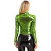 Womens Metallic Long Sleeve T-Shirt Fashion Shiny Top Slim Fit Mock Neck Tops Cocktail Dancing Party Club Music Festival Costume