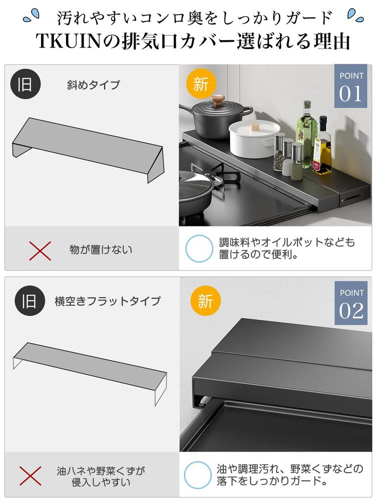 TKUIN Exhaust Vent Extendable Depth Stove Flat Grill Oil Splash Stovetop Compatible with IH and Gas Stain Prevention Condiment Matte Easy To Holds Hot