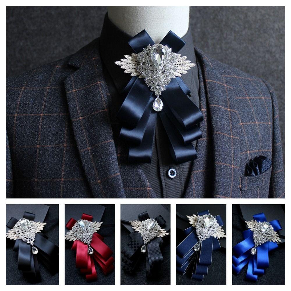 Retro Rhinestone Collar Flower Elegant Men's Suit Accessory Formal Gentleman's Bow Tie  Man
