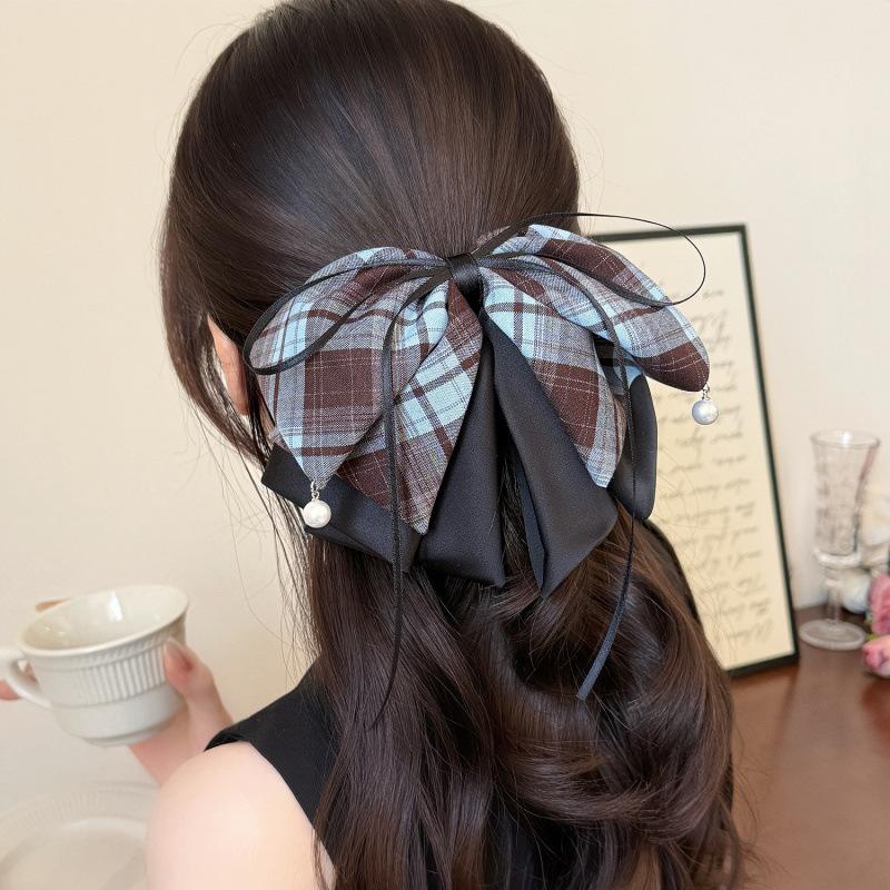Vintage Plaid Butterfly Knot Hair Clip Women's Back Of Head Bun Shark Hair Clip Hair Accessories