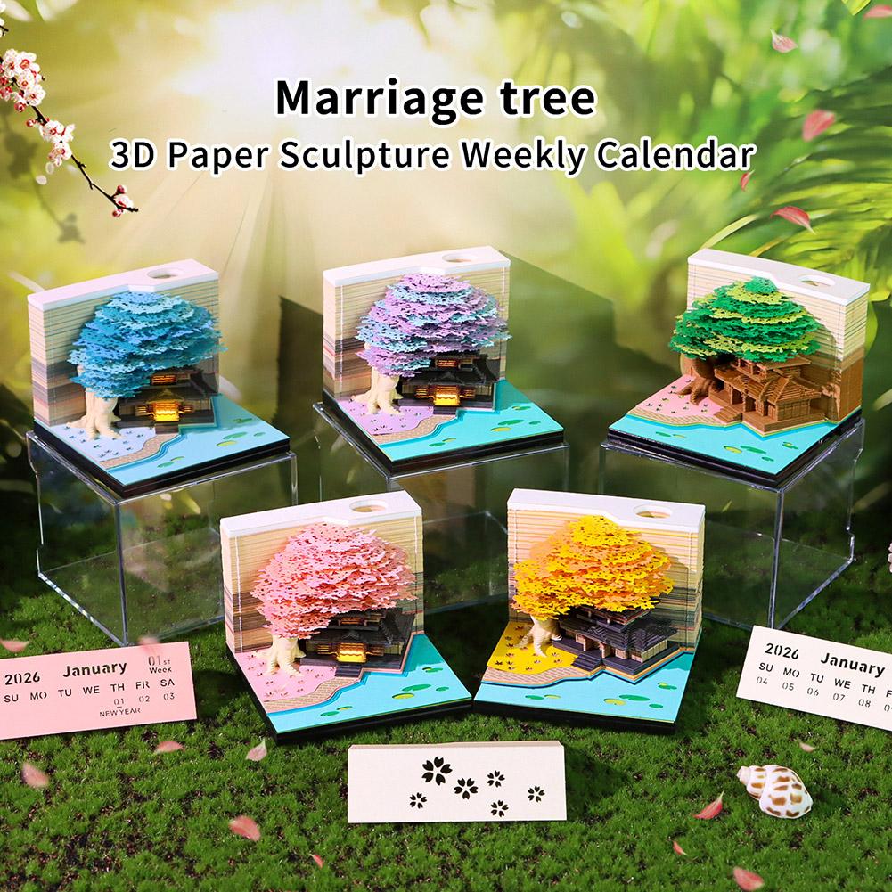 3D Paper Sculpture Weekly Calendar English Version With Lights Treehouse Notebook Desktop Decoration Tourist Commemorative Gift