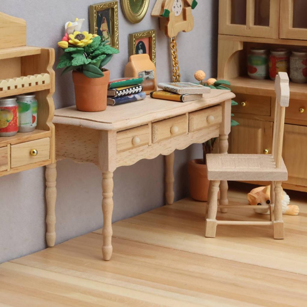 1:12 Scale Dollhouse Desk Apron with Drawers Turned Legs