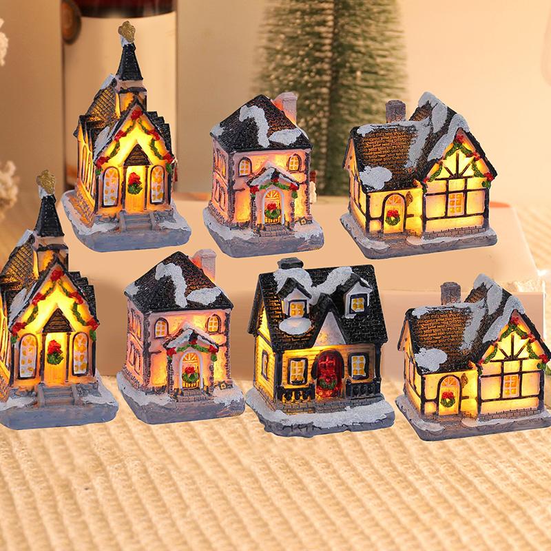Mini Led Christmas Village Houses Building Xmas Winter Village Town Buildings Collection Home Indoor Room Decoration Xmas Gifts