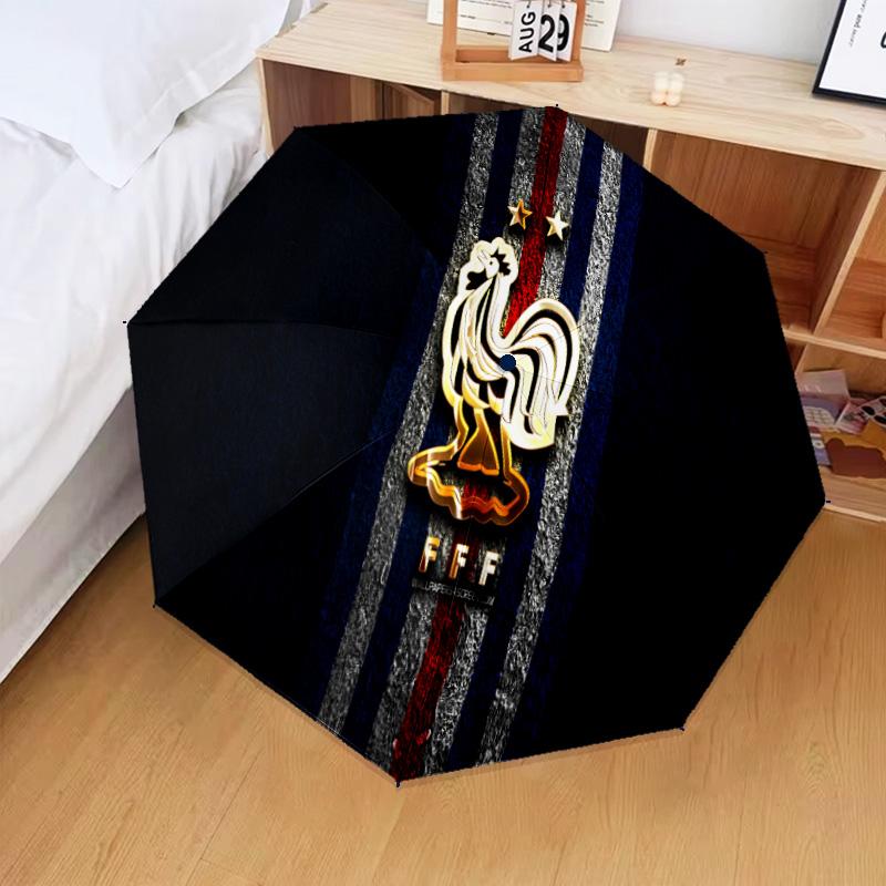 France Football Emblem Automatic Folding Umbrella - 8-Rib Travel Umbrella with Auto Open/Close & Portable Gifts for Holidays or Birthdays