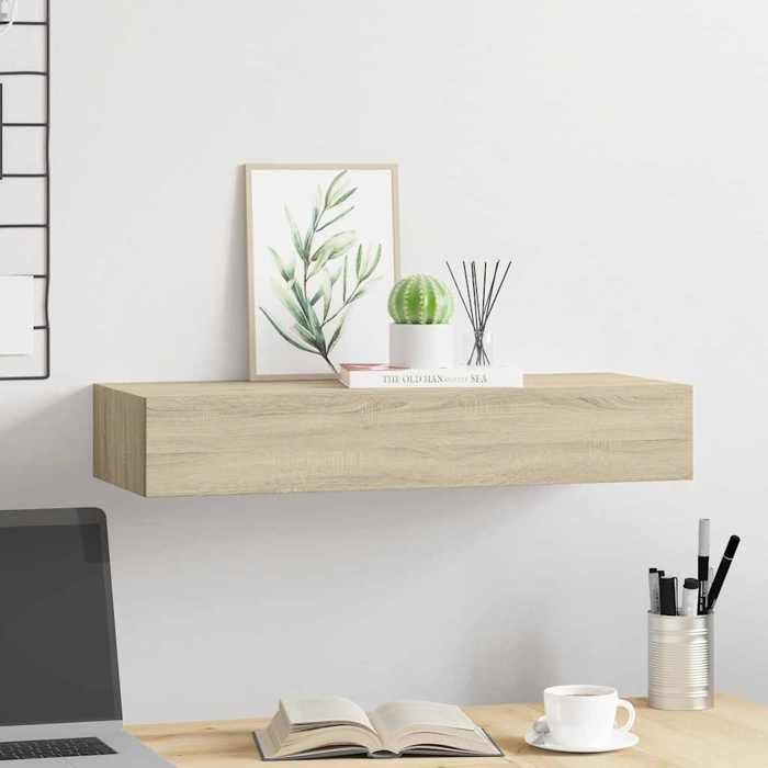 VidaXL Etagère à Tiroir Murale Etagère Flottante Suspendue Support Mural Salon Salle de Séjour Maison Intérieur Chêne 330261