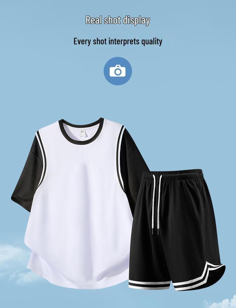 Best-Selling European-Size Basketball Set: Short Sleeve Round Neck Sporty Casual Running Outfit