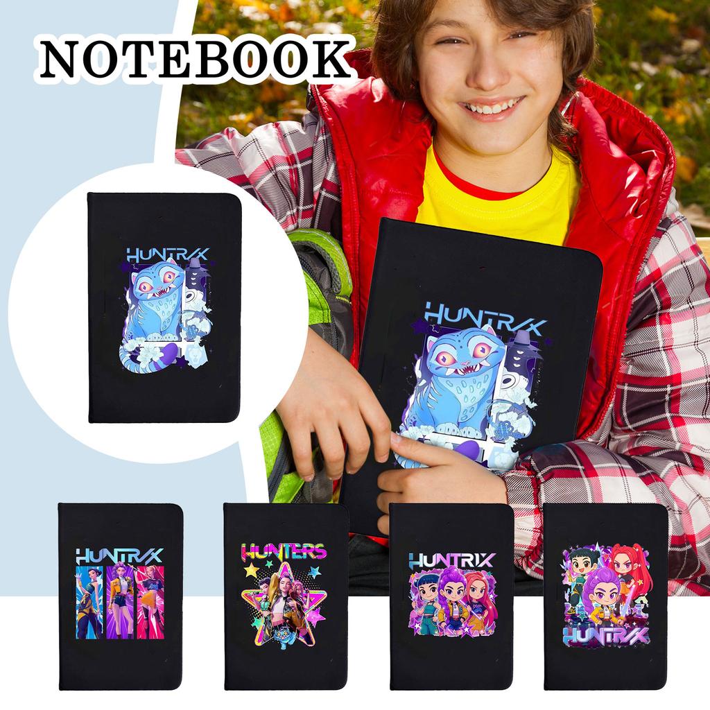 Student Classroom Notebook Cartoon Printed Portable Imitation Leather Black Notebook Creative Notebook