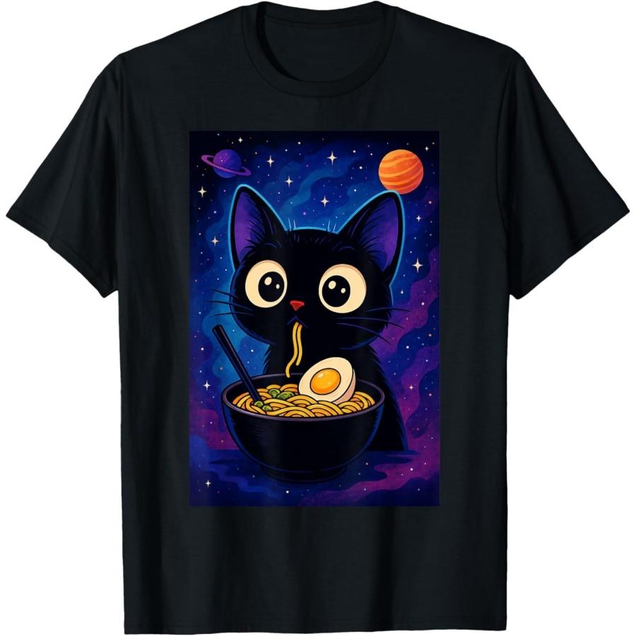 Kawaii Anime Cosmic Cat Ramen Funny Japanese Anime Graphic T-Shirt S