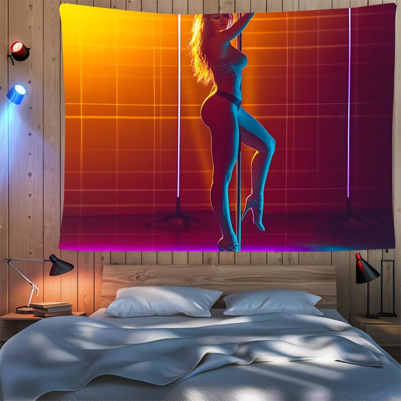 VIKAMA Retro Neon Woman Grid Tapestry 80s Synthwave Art Wall Hanging for Bedroom Living Room Game Room Aesthetic Home Decor 74x94cm(29x37in)