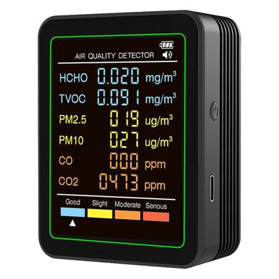 6-in-1 Air Quality Monitor Real-Time HCHO Detector Portable Temperature Humidity Detector for Office School & Hotel