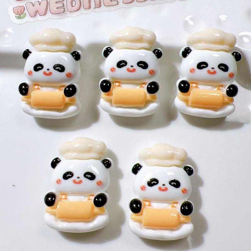 

10Pcs New Cute Resin Mini Chef Panda Series Flat Back Manicure Parts Embellishments For Hair Bows Accessories