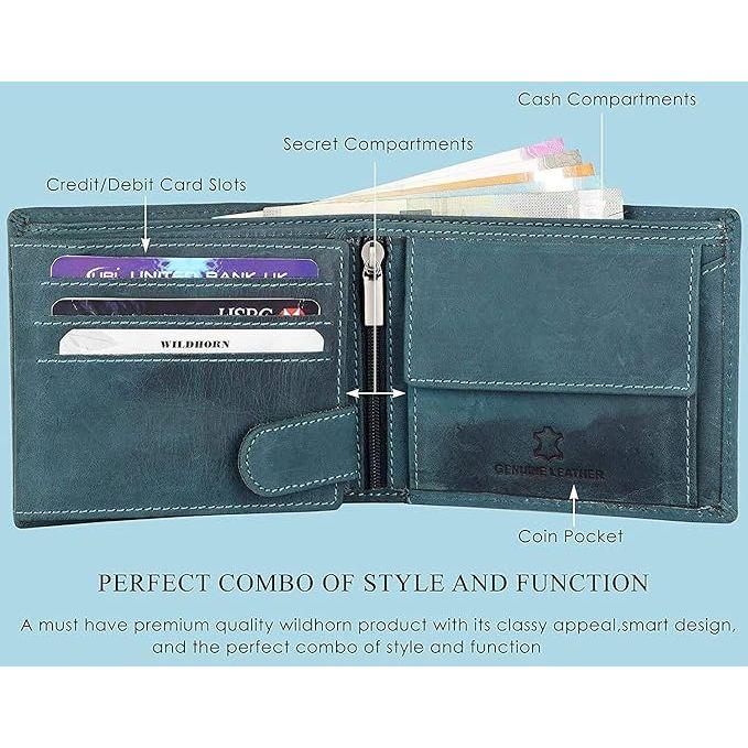 Синий кожаный кошелек для мужчин. 9 отделений для карт. 2 отделения для денег и секретных — фото 6