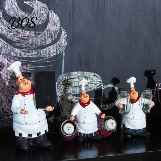 Dining Space Decoration Chef Figurine, Resin Countertop Table Decoration, Funny Statue with Cartoon Kitchen Accessory Seasoning Bottle/Bottle