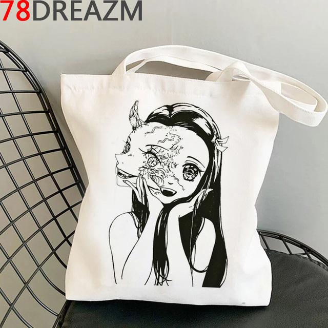 Junji Ito Einkaufstasche Shopper Baumwolle wiederverwendbare Einkaufstasche Stoff reciclaje wiederverwendbare boodschappentas sacolas