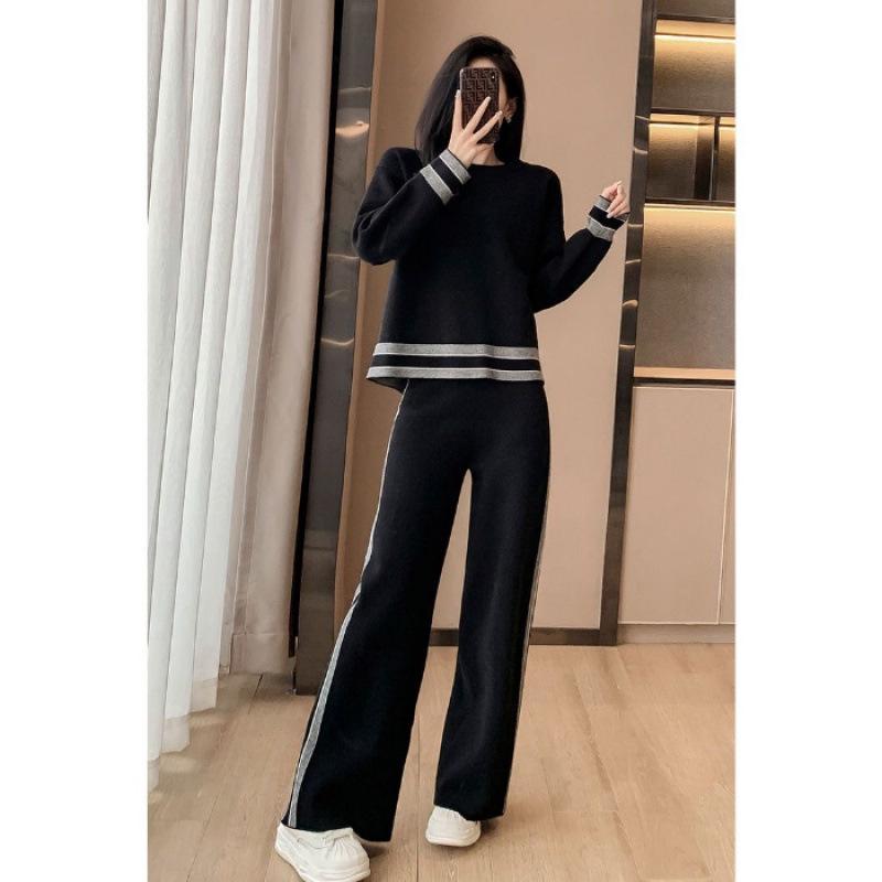 

Women s French Style Hoodie Sports Set - 2025 Spring/Autumn Fashion, Plus Size with Wide Leg Pants 4XL чёрный