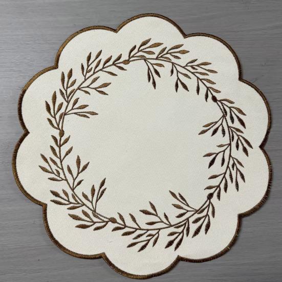 Yousheng Embroidered Placemat Washable Durable Canvas Dining Mat 38cm Olive Branch Embroidery Table Mat Heat Resistant Non-Slip Table Protector for