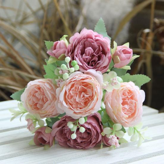 Artificial Peony Flower 5 Fork Realistic Fake Silk Flower Home Office Wedding Party Indoor Outdoor Faux Flower Bloom Plants Decoration